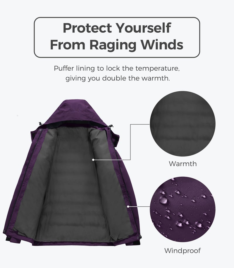 wantdo Women's 3-in-1 Ski Jacket Hooded Snowboarding Jacket Mountain Winter Coat Dark Purple M - Image 4
